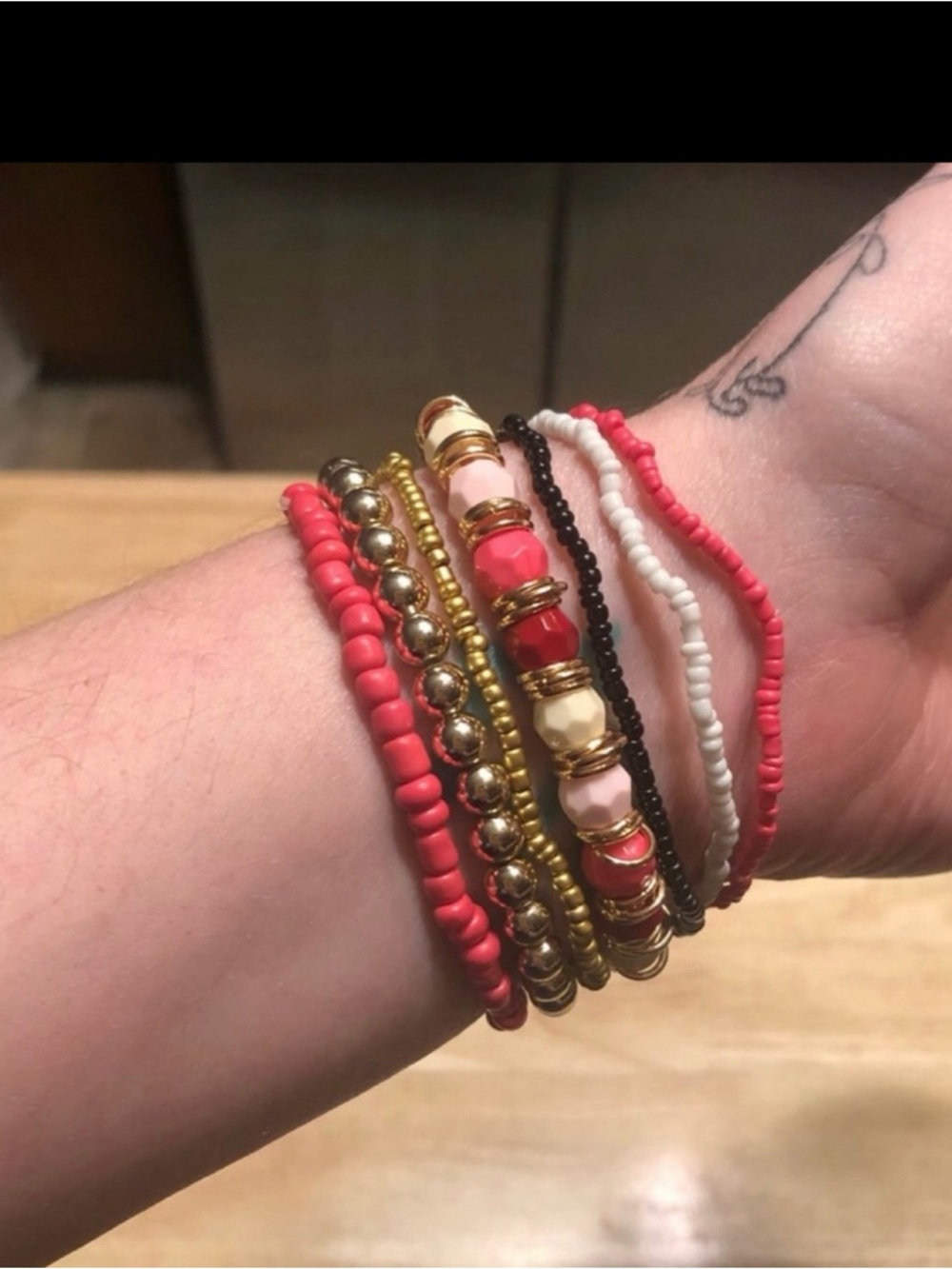 Stacked Coral and Gold Beaded Bracelet Set - Women Jewelry